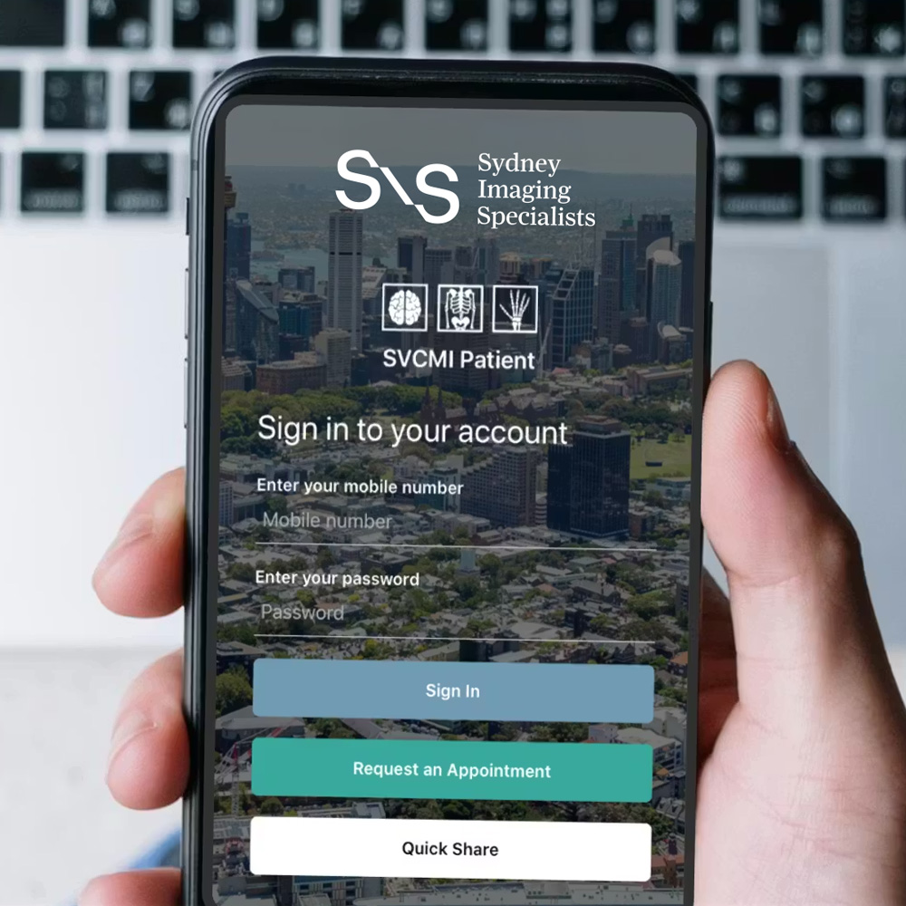 Patient portal login page on mobile device or web for Sydney Imaging Specialists